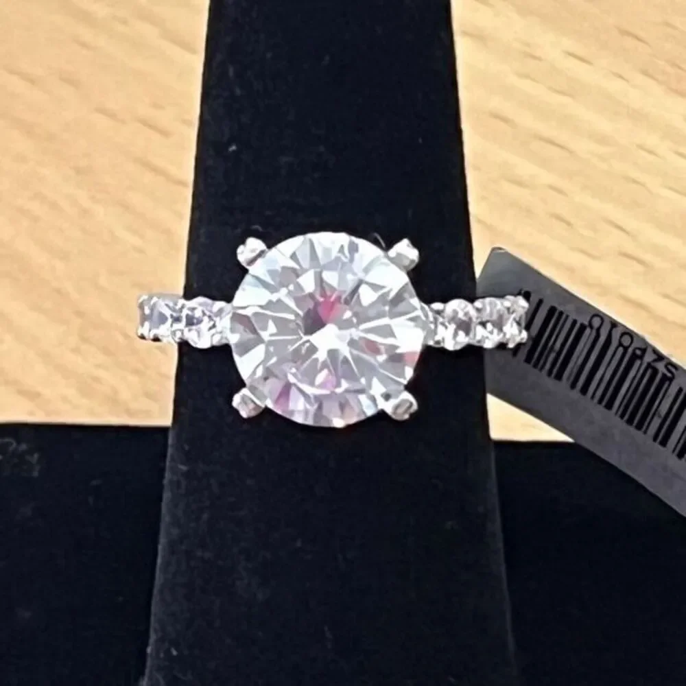 925 Sterling‎ Silver | CZ Luxury Solitaire Ring Women's Size 8 Rhodium Finish